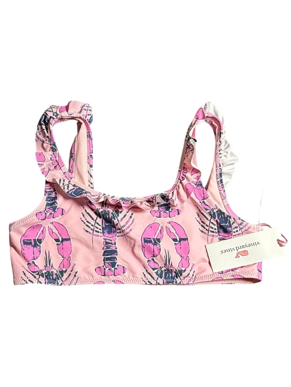 Vineyard Vines girls Large/14 lobster print square neck ruffle bikini top $65